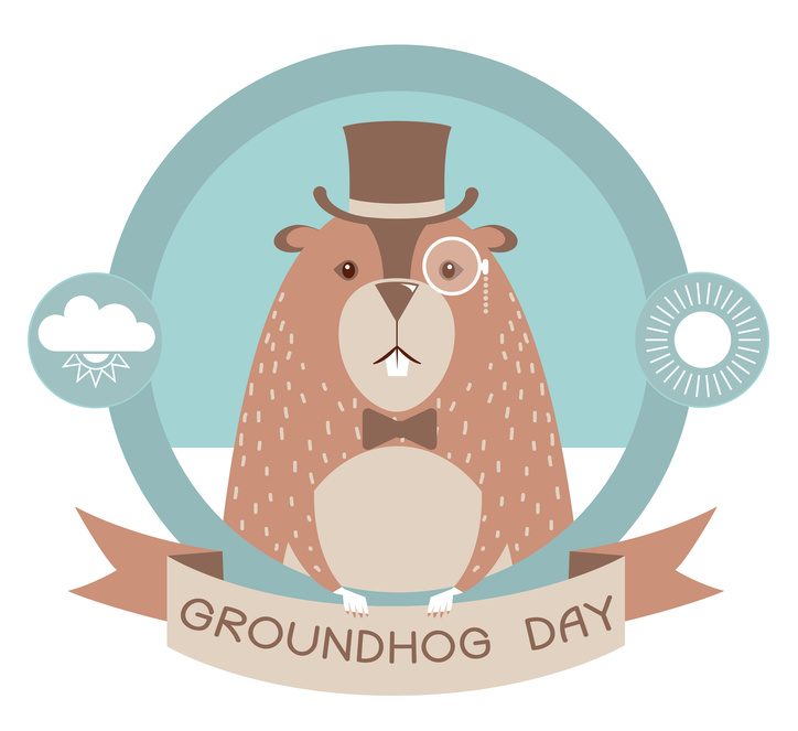 Happy groundhog day label illustration isolated on white